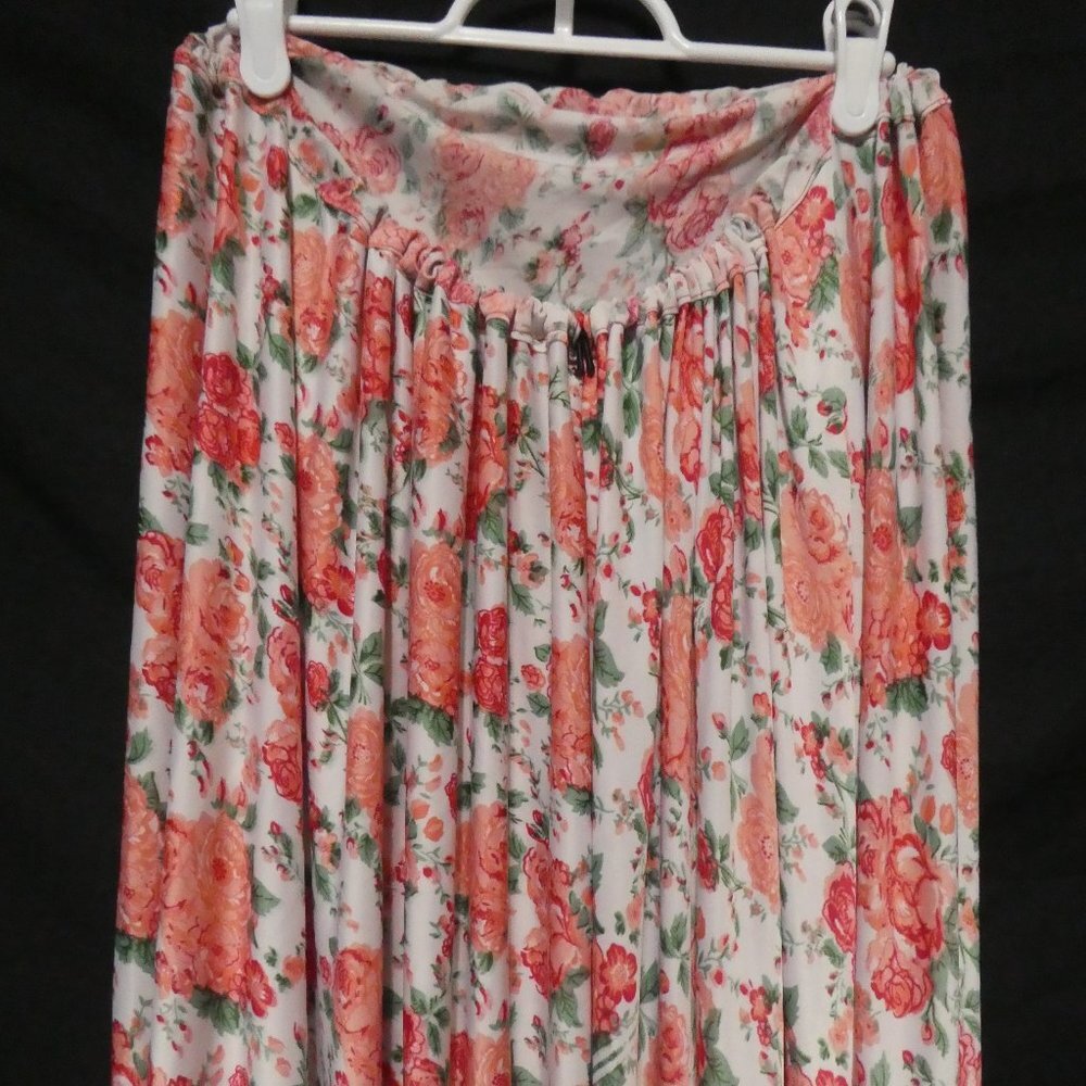 Very Long Pleated Floral Skirt | Stretchy Waistband | Slip-on | NWOT